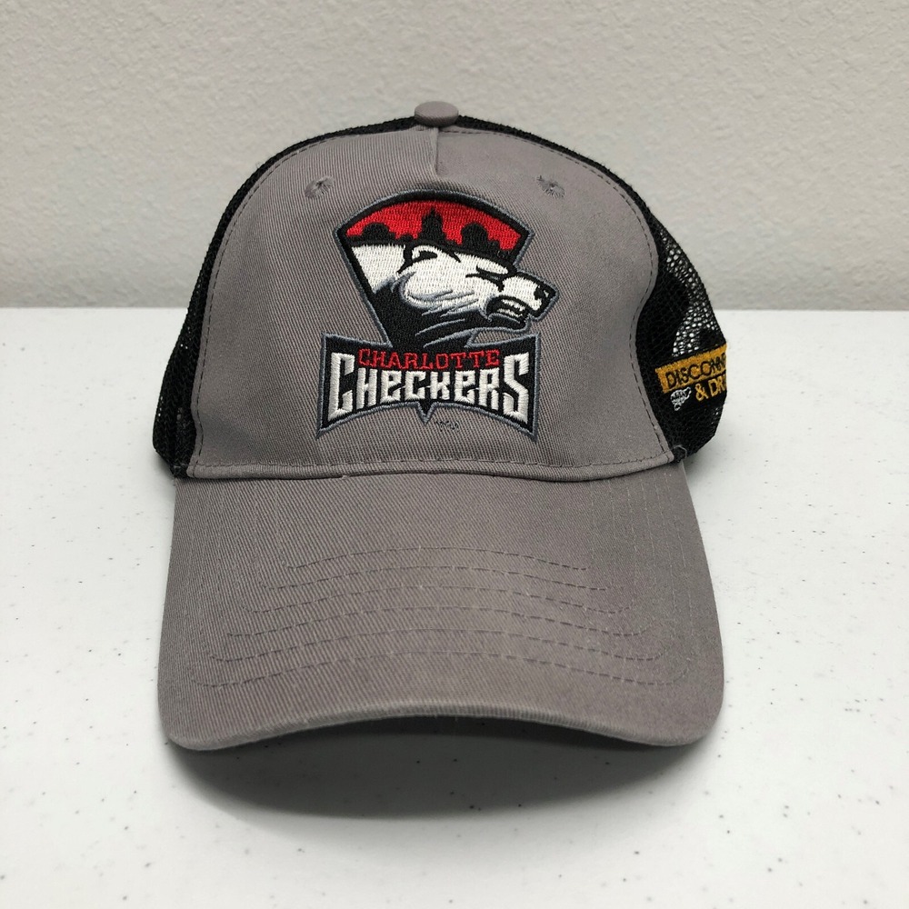 Charlotte Checkers Trucker Hat Cap Mens Gray Black Adjustable Mesh Hockey AHL
